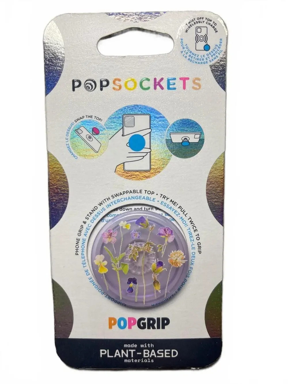 PopSockets PopGrip Swappable Top Plant-Based Materials Purple Flowers NEW